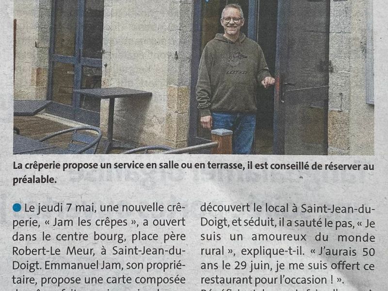 Jam les Crêpes mis à l’honneur dans Le&nbsp;Télégramme